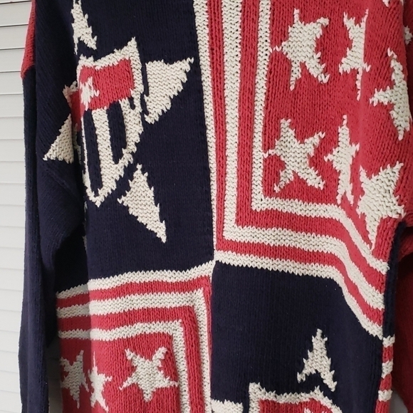 Vintage Jaeger Patriotic Silk Blend Sweater, Sz L Chunky Knit Relaxed Fit Tunic - Picture 8 of 10